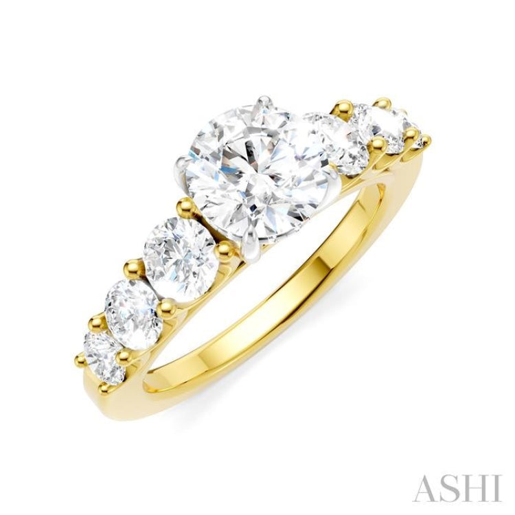 1 1/10 Ctw Round Shape Round Cut Diamond Semi-Mount Engagement Ring in 14K Yellow and White Gold