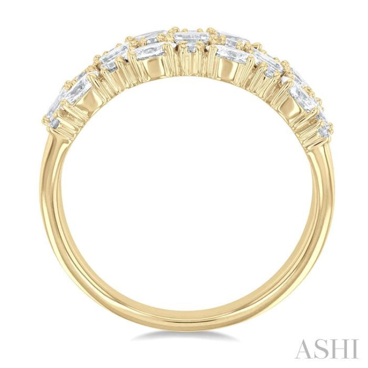 1 1/2 Ctw Triple Row Multi-Cut Diamond Fashion Band in 14K Yellow Gold