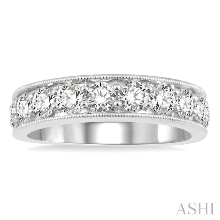 1 1/2 Ctw Round Cut Diamond Wedding Band in 14K White Gold