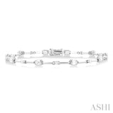 1 1/3 Ctw Bezel Set Emerald and Round Cut Diamond Bar Link Bracelet in 14K White Gold