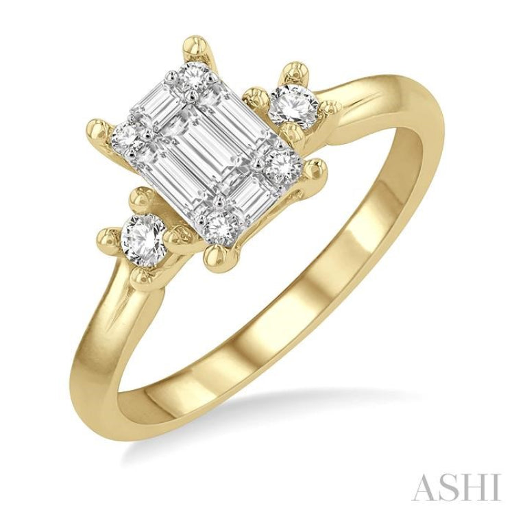 1/2 Ctw Fusion Baguette and Round Cut Diamond Engagement Ring in 14K Yellow and White Gold