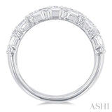 1 1/2 Ctw Triple Row Emerald, Baguette and Round Cut Diamond Fashion Band in 14K White Gold