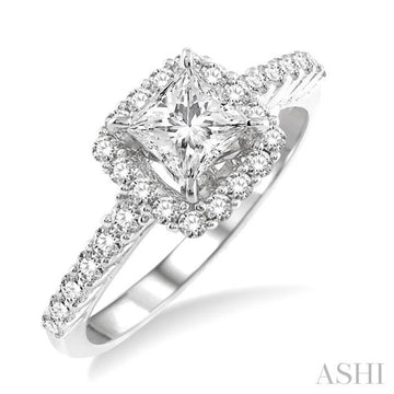 1 1/4 Ctw Diamond Engagement Ring with 3/4 Ct Princess Cut Center Stone in 14K White Gold
