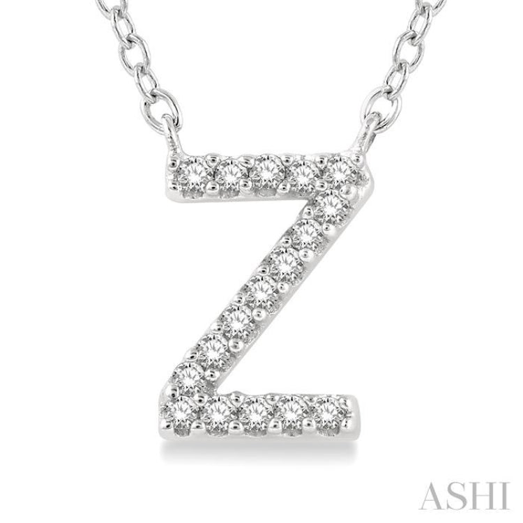 1/20 Ctw Initial 'Z' Round Cut Diamond Pendant With Chain in 10K White Gold