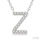 1/20 Ctw Initial 'Z' Round Cut Diamond Pendant With Chain in 10K White Gold