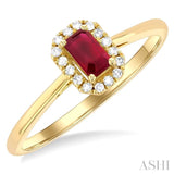 5x3 MM Octagonal Shape Ruby and 1/20 Ctw Single Cut Diamond Halo Precious Ring in 10K Yellow Gold