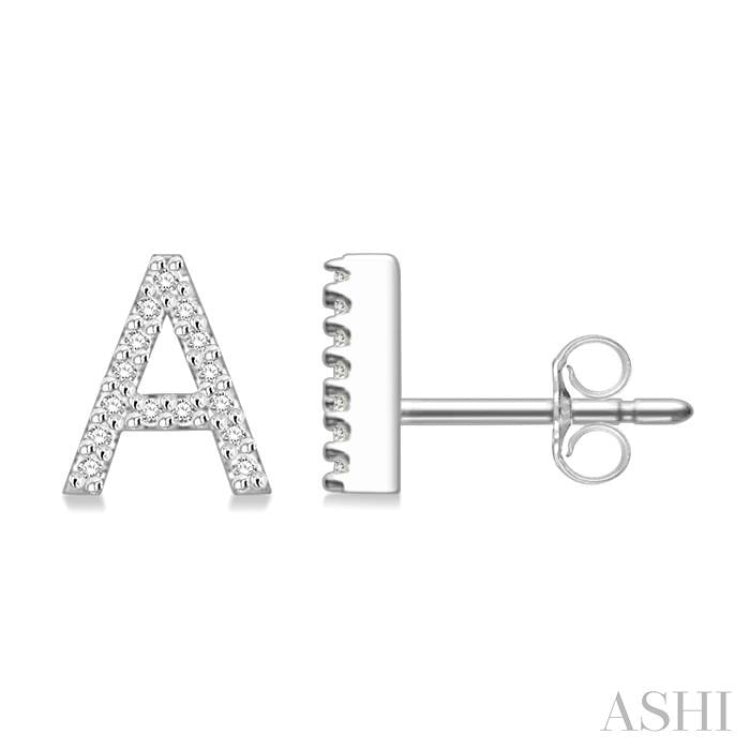 1/10 Ctw Initial'A' Single Cut Diamond Earrings in 10K White Gold