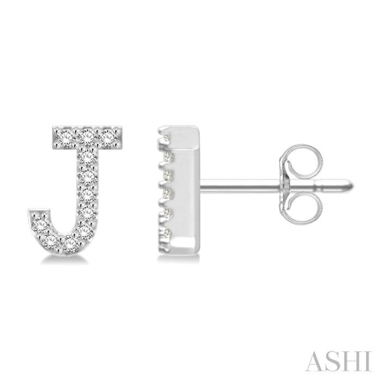 1/10 Ctw Initial 'J' Single Cut Diamond Earrings in 10K White Gold