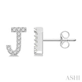 1/10 Ctw Initial 'J' Single Cut Diamond Earrings in 10K White Gold