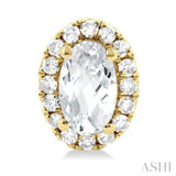 5x3 MM Oval Shape White Topaz and 1/8 Ctw Single Cut Diamond Halo Semi-Precious Stud Earrings in 10K Yellow Gold
