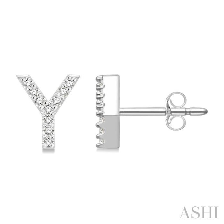 1/10 Ctw Initial 'Y' Single Cut Diamond Earrings in 10K White Gold
