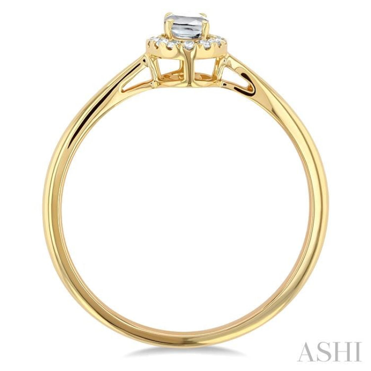 5x3 MM Oval Shape White Topaz and 1/20 Ctw Single Cut Diamond Halo Semi-Precious Ring in 10K Yellow Gold