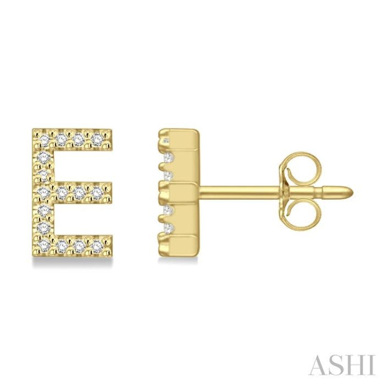 1/10 Ctw Initial 'E' Single Cut Diamond Earrings in 10K Yellow Gold