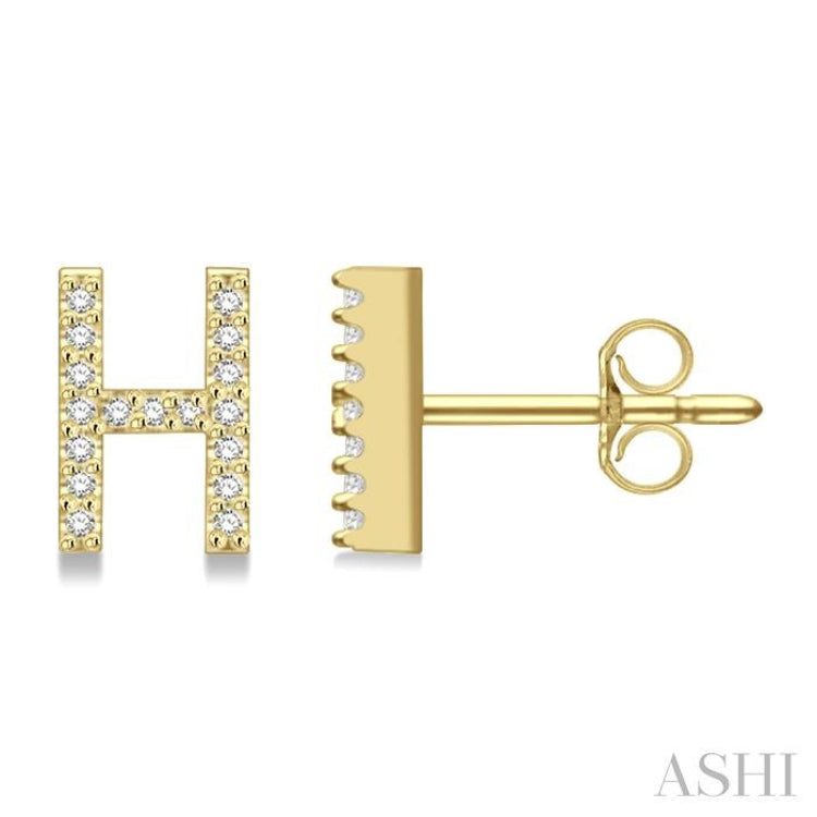 1/10 Ctw Initial 'H' Single Cut Diamond Earrings in 10K Yellow Gold