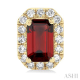 5x3 MM Octagonal Shape Garnet and 1/8 Ctw Single Cut Diamond Halo Semi-Precious Stud Earrings in 14K Yellow Gold