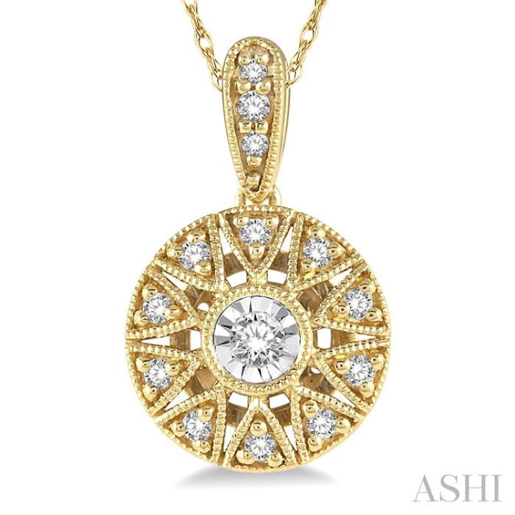 1/8 Ctw Lattice Medallion Round Cut Diamond Pendant With Chain in 10K Yellow Gold