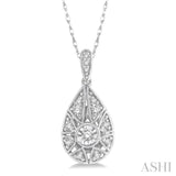 1/8 Ctw Lattice Pear Shape Round Cut Diamond Pendant With Chain in 10K White Gold
