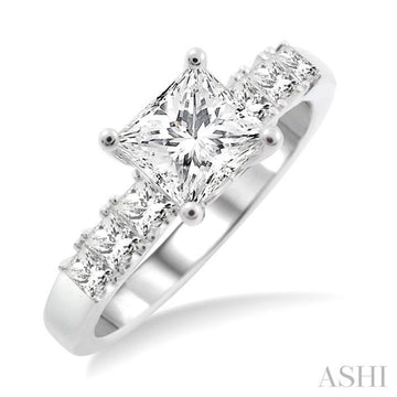 1 Ctw Diamond Engagement Ring with 5/8 Ct Princess Cut Center Stone in 14K White Gold