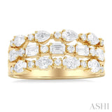 1 1/2 Ctw Triple Row Multi-Cut Diamond Fashion Band in 14K Yellow Gold