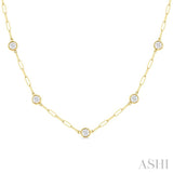 1 1/2 Ctw Bezel Set Round Cut Diamond Paperclip Station Necklace in 14K Yellow Gold