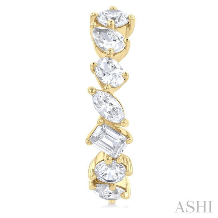 1 1/2 Ctw Scatter Mixed Diamond Cut Fashion Half Hoop Earring in 14K Yellow Gold