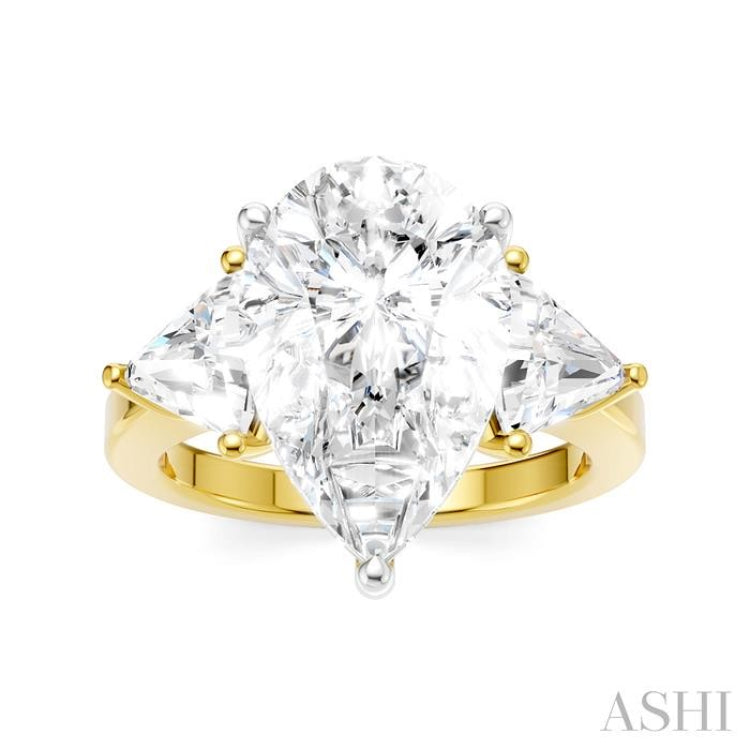1 1/10 Ctw Pear Shape Trillion Cut & Round Cut Diamond Semi-Mount Engagement Ring in 14K Yellow and White Gold