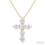 1 1/2 Ctw Round Cut Diamond Christian Cross 6-Stone Fashion Pendant With Chain in 14K Yellow Gold