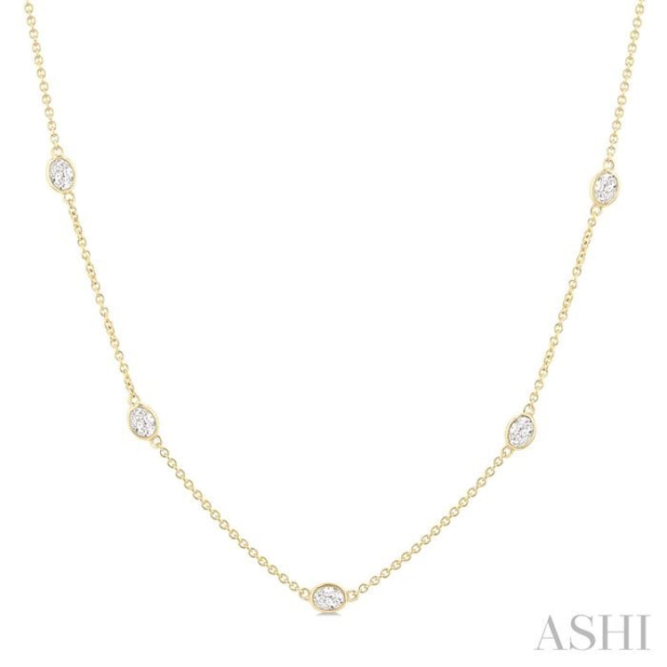 1 1/2 Ctw Bezel Set Oval Cut Diamond Station Necklace in 14K Yellow Gold