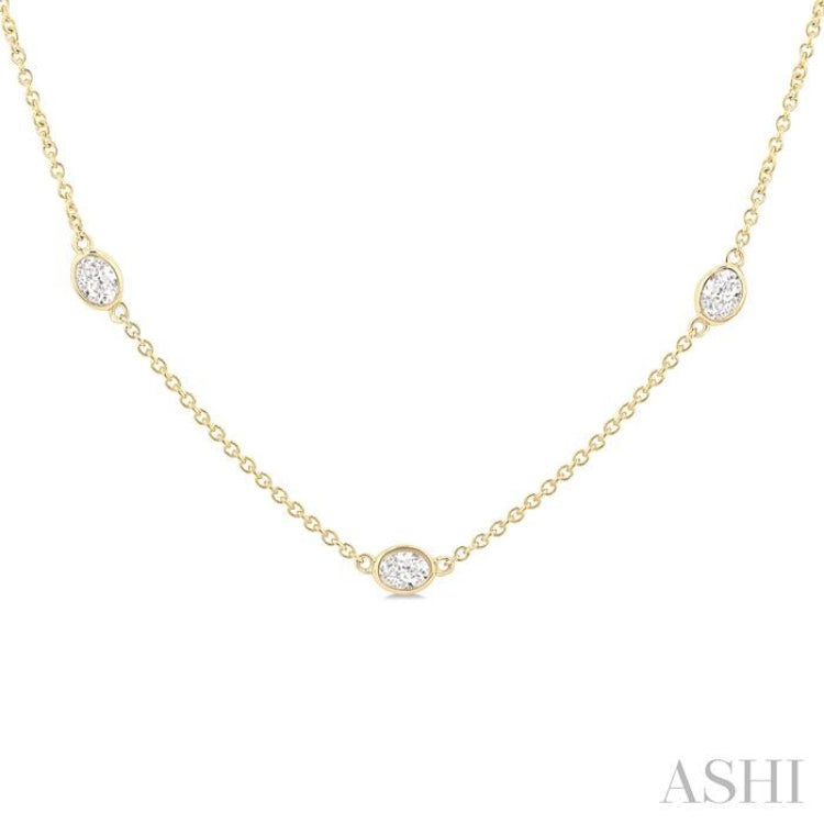 1 1/2 Ctw Bezel Set Oval Cut Diamond Station Necklace in 14K Yellow Gold