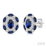 1/5 Ctw 5X3MM Oval and 3X1.5MM Marquise Cut Sapphire & Round Cut Diamond Precious Earring in 14K White Gold