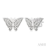 1/10 ctw Petite Butterfly Round Cut Diamond Fashion Stud Earring in 10K White Gold