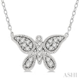 1/10 Ctw Butterfly Petite Round Cut Diamond Fashion Pendant With Chain in 10K White Gold