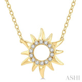 1/10 Ctw Sun Symbol Petite Round Cut Diamond Fashion Pendant With Chain in 10K Yellow Gold