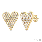 1/3 ctw Petite Heart Pave Set Round Cut Diamond Fashion Stud Earring in 10K Yellow Gold