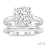 1 ctw Lovebright Round Cut Diamond Wedding Set With 3/4 ctw Circular Engagement Ring and 1/3 ctw U-Shape Center Wedding Band in 14K White Gold
