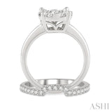 3/4 ctw Lovebright Round Cut Diamond Wedding Set With 1/2 ctw Circular Engagement Ring and 1/4 ctw U-Shape Center Wedding Band in 14K White Gold