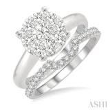 1/2 ctw Lovebright Round Cut Diamond Wedding Set With 1/3 ctw Circular Engagement Ring and 1/5 ctw U-Shape Center Wedding Band in 14K White Gold