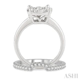 1/2 ctw Lovebright Round Cut Diamond Wedding Set With 1/3 ctw Circular Engagement Ring and 1/5 ctw U-Shape Center Wedding Band in 14K White Gold