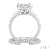 3/8 ctw Lovebright Round Cut Diamond Wedding Set With 1/4 ctw Circular Engagement Ring and 1/6 ctw U-Shape Center Wedding Band in 14K White Gold