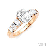 1 Ctw Oval Shape Emerald and Round Cut Diamond Semi-Mount Engagement Ring in 14K Rose and White Gold