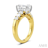 1 Ctw Emerald Shape Emerald and Round Cut Diamond Semi-Mount Engagement Ring in 14K Yellow and White Gold