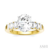 1 Ctw Oval Shape Emerald and Round Cut Diamond Semi-Mount Engagement Ring in 14K Yellow and White Gold