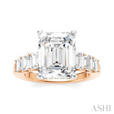 1 1/4 Ctw Emerald Shape Emerald and Round Cut Diamond Semi-Mount Engagement Ring in 14K Rose and White Gold