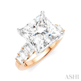 1 1/4 Ctw Princess Shape Emerald and Round Cut Diamond Semi-Mount Engagement Ring in 14K Rose and White Gold