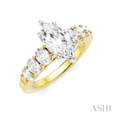 1 Ctw Marquise Shape Oval and Round Cut Diamond Semi-Mount Engagement Ring in 14K Yellow and White Gold