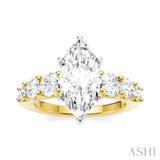 1 1/10 Ctw Marquise Shape Round Cut Diamond Semi-Mount Engagement Ring in 14K Yellow and White Gold