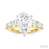 1 1/5 Ctw Pear Shape Round Cut Diamond Semi-Mount Engagement Ring in 14K Yellow and White Gold