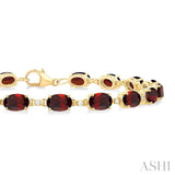 6X4 MM Oval Cut Garnet and 1/6 ctw Round Cut Diamond Semi Precious Tennis Bracelet in 10K Yellow Gold