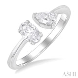 3/4 ctw Toi Et Moi Oval and Pear Cut Diamond Open Fashion Ring in 14K White Gold