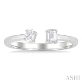 1/3 ctw Toi Et Moi Oval and Emerald Cut Diamond Open Fashion Ring in 14K White Gold